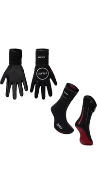 2026 ZONE3 Neoprene Heat-Tech Warmth Gloves & Neoprene Heat-Tech Warmth Socks NA18UHTGAS101 - Black / Red